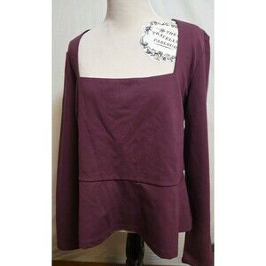 Bcbg Max Azria Women's Fitted Peplum Purple Eggplant Top Square Neck Size XL